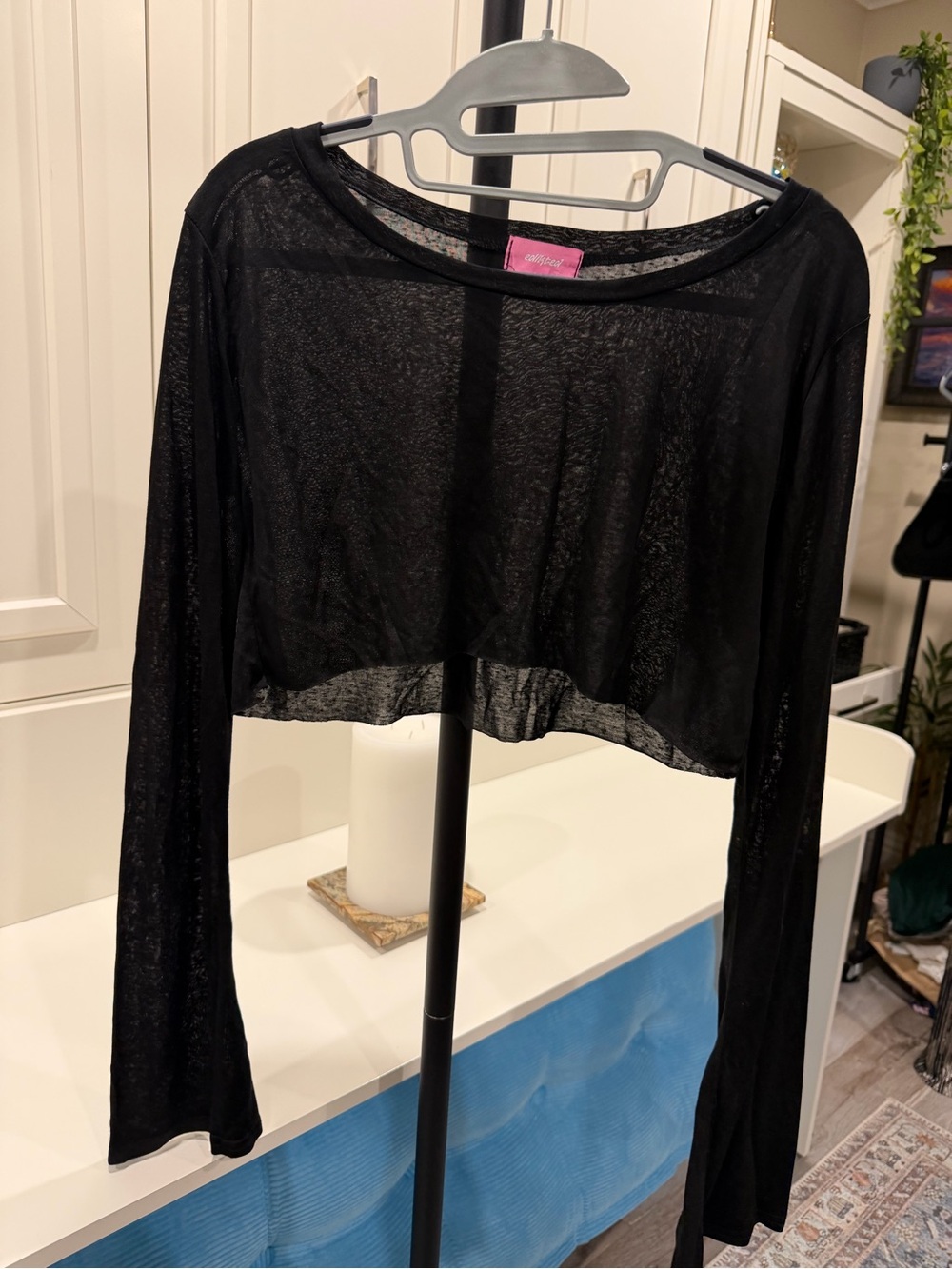 Edikted Black Sheer Cropped Long-Sleeve Top